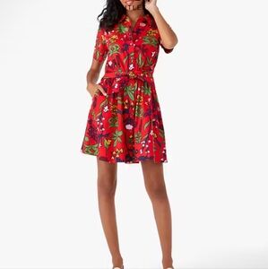 Floral Red Shirt Dress